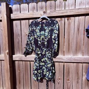 Simply Vera Vera Wang Floral Print Midi Dress Women's Size XXL Navy Blue Yellow